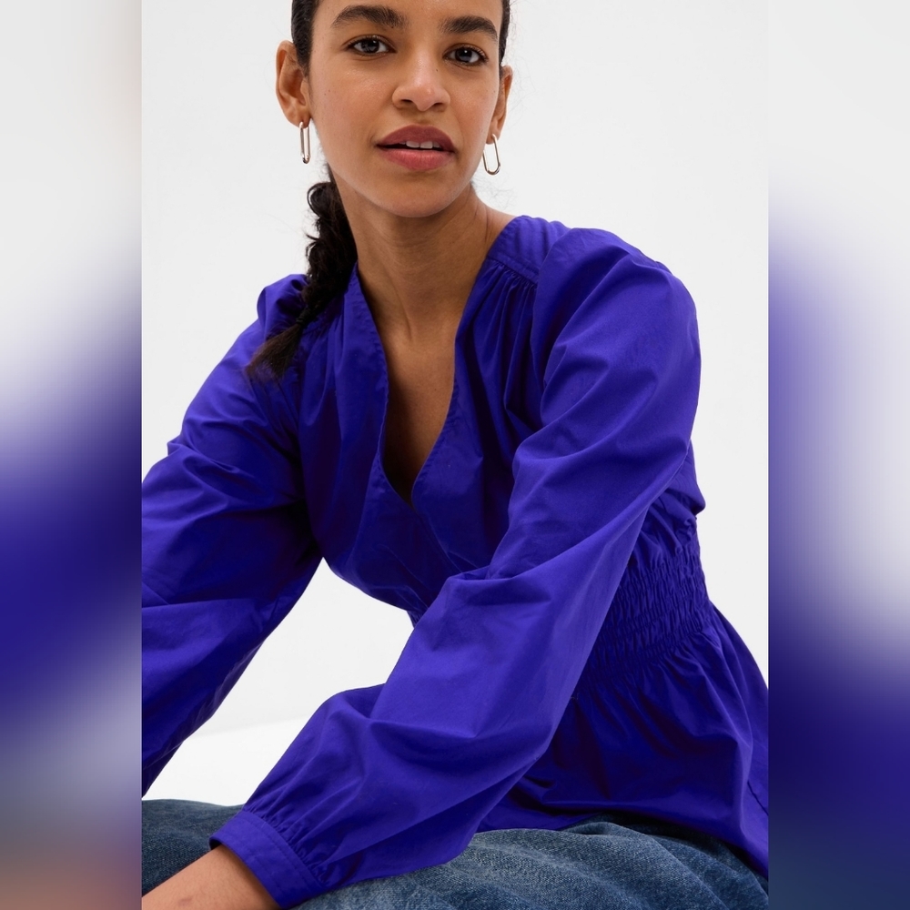 (MT) GAP Blue Puff Sleeve Peplum